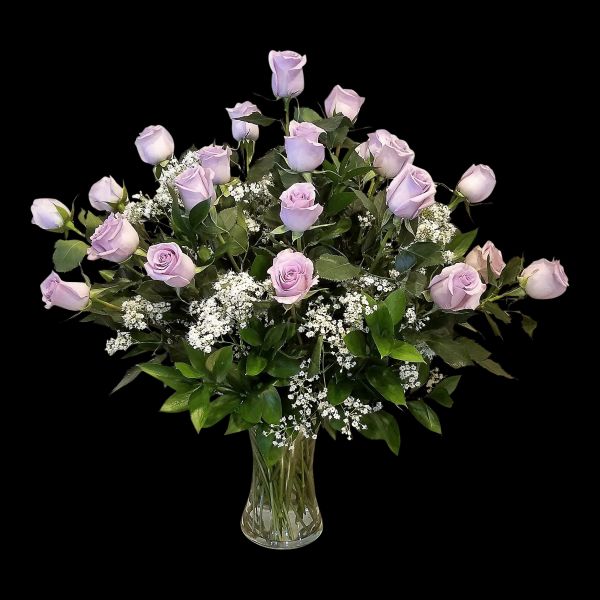 Lavender Roses 2 Dozen Vased The Flower Shop